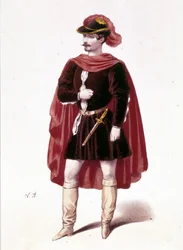 Ritratto del tenore francese Louis Gueymard nel ruolo di Enrico nel primo atto de "I vespri siciliani" di Giuseppe Verdi