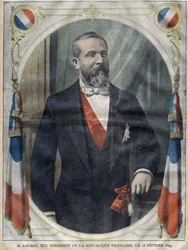 Ritratto del Presidente della Repubblica Francese Emile Loubet (1838-1929) - incisione in le-pelerin del 1899