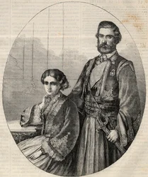 Ritratto del Principe di Serbia Michele III (1823-1868) e della Principessa Julie (1831-1919). Incisione in "L