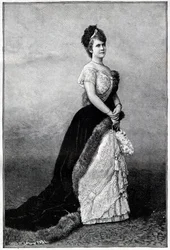 Ritratto della regina di Romania Elisabetta Pauline Ottilie Luise di Wied, conosciuta come Carmen Sylva (1843-1916), moglie del re Carlo I - incisione del 1893