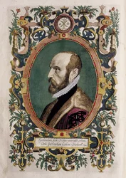 Ritratto del cartografo Abraham Ortelius (incisione a colori)