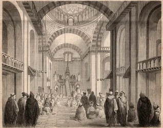 Preghiere del Ramadan nella Grande Moschea di Algeri nel 1862. Incisione in 