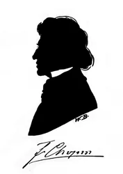 Profilo silhouette del compositore polacco Frederic Chopin con autografo. XIX secolo