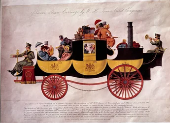 Trasporto pubblico: rappresentazione di un piroscafo carico di passeggeri e bagagli