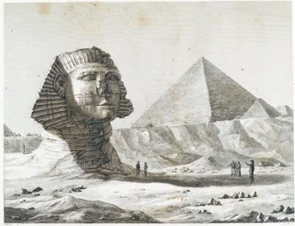 Piramidi di Giza: vista della Sfinge e della Grande Piramide, presa da sud-est - in "Description of Egypt", Edizioni Imperiali