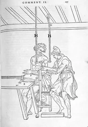 Riduzione delle fratture. Tavola illustrata di "De dissectione partium corporis humani libri tres..." di Carlo Stefano Riverio, Parigi 1545