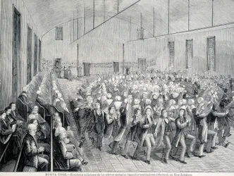 Processione religiosa degli Shakers a New York. Illustrazione del XIX secolo