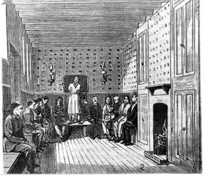 Incontro religioso degli Shakers americani. Incisione del XIX secolo