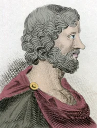 Rappresentazione di Aristippo di Cirene (435-356 a.C.) filosofo greco discepolo di Socrate Incisione del XIX secolo.