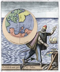 Rappresentazione di Cristoforo Colombo (1451-1506) - in "Nova Tipus Transacto Navigatio Novi Orbi" di Philoponus Honorius