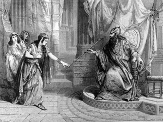 Rappresentazione di Ester davanti allo scettro del Re Assuero I (Serse I)