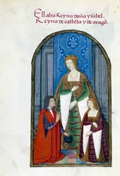 Rappresentazione della regina di Spagna Isabella la Cattolica, sua figlia Jeanne Iere la Folle e Pedro Marcuello