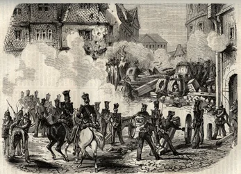 Rivoluzioni 1848-1849, Germania, Francoforte - Truppe che assaltano una barricata a Francoforte, Germania, il 18 settembre
