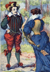Riquet a la Houppe diventa un bel gentiluomo. Illustrazione anonima per "Riquet a la houppe" di Charles Perrault (1628-1703), scrittore francese. Immagini di Marcel Vagne, Jarville Nancy, senza data (fine XIX secolo)