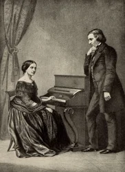 Robert Schumann (1810-1856) con la moglie (stampa)