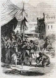 Ruggiero sfida in battaglia Rodomonte - incisione del 1851 da 