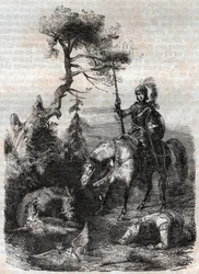 Ruggiero usa lo scudo incantato - incisione del 1851 da 