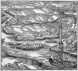 Gallia romana: un monumento costruito dai marinai parigini sotto il regno di Tiberio, alla confluenza della Senna e della Marna - incisione in "La Marine et les colonies: commerce"