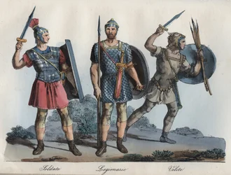 Soldato romano - Legionario - Veliti (fanteria leggera) - incisione tratta da «Usi e Costumi di Tutti i Popoli dell