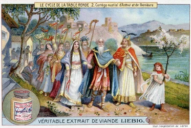Ciclo della tavola rotonda (2): Processione nuziale di Re Artù e Ginevra, Cromolitografia Liebig, XIX secolo