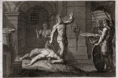 Bibbia di Royaumont, Nuovo Testamento: Decollazione di San Giovanni Battista. Gli si mette la testa su un piatto. Illustrazione del 1811