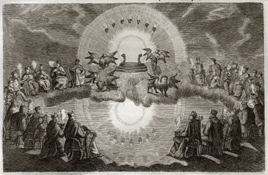 Bibbia di Royaumont, Nuovo Testamento: Cielo aperto. Un trono appare circondato da un leone, un bue, un uomo e un