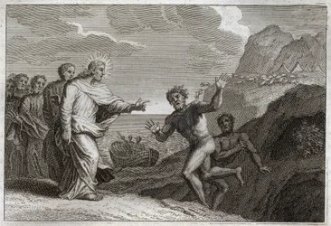 Bibbia di Royaumont, Nuovo Testamento: Guarigione del posseduto. Gesù Cristo guarisce un posseduto che il demonio aveva reso furioso. Illustrazione del 1811.