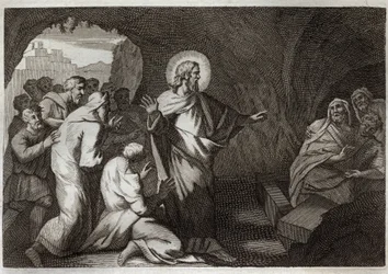 Bibbia di Royaumont, Nuovo Testamento: La resurrezione di Lazzaro da parte di Gesù Cristo. Illustrazione del 1811