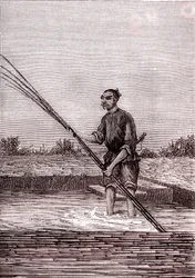 Arrugginimento del bambù bagnato, manifattura della carta in Cina (III secolo a.C.) (incisione