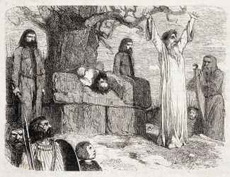 Sacrificio umano da parte dei druidi - in "La bretagne ancienne et moderne" di Pitre-Chevalier, edito da W. Coquebert