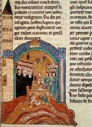 San Ugo di Cluny, abate di Cluny, salva un morto a Parigi. Miniatura tratta da una raccolta storica e liturgica