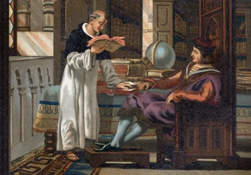 San Luigi (1214-1270), re di Francia, e il suo consigliere San Vincenzo di Beauvais (ca. 1190-1264), dopo "La Ciencia y sus Hombres par Louis Figuier". Barcellona 1881