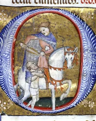 San Martino che condivide il suo mantello con un povero, miniatura del XIV secolo, Biblioteca Nazionale Braidense, Milano