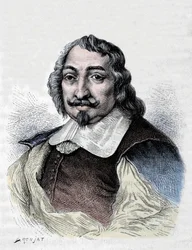 Samuel de Champlain, esploratore e colonizzatore francese (1567-1635). Colonizzatore del Canada. Incisione del 1830 dopo un ritratto serio di Moncornet