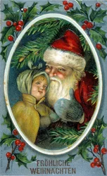 Babbo Natale e un bambino. Cartolina tedesca del XIX secolo