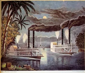 Scena di navigazione in barca sul fiume Mississippi negli Stati Uniti. XIX secolo. Parigi, Arti Decorative