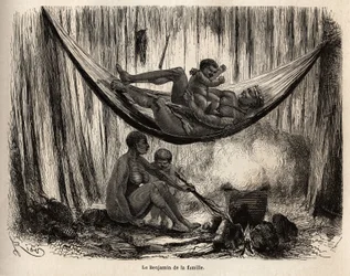 Scena della vita familiare degli indiani Yahuas della missione di San Jose (Perù), l