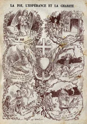 Scene che illustrano Fede, Speranza, Carità e i loro opposti, Incredulità, Disperazione ed Egoismo. Illustrazione in “Le Pelerin” del 27 marzo.