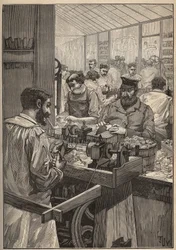 Schiuma di mare: fabbricazione di pipe in schiuma di mare. Incisione del 1885 in "Les arts et metiers illustres" di Adolphe Bitard