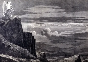 Veduta della Gerusalemme Celeste; immagine della Gerusalemme terrena dopo il Giudizio Universale, discende dal cielo per stabilirsi sulla Terra. Incisione del XIX secolo.