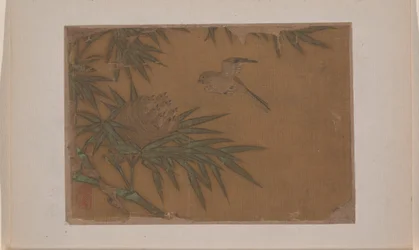 Sette uccelli in un nido di bambù (miniatura da un album di undici dipinti; inchiostro e colore su seta)
