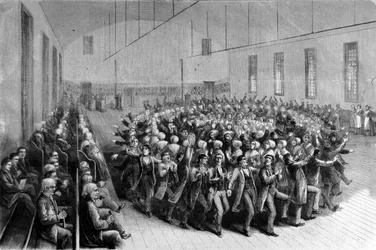Processione religiosa dei Quaccheri Tremanti (danza) a New York. Illustrazione del XIX secolo.