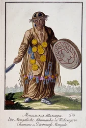Sciamano o indovina mongola - Incisione