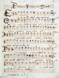 Pagina di spartito del Salmo per quattro voci, appartenuto al Cardinale Francesco Gonzaga