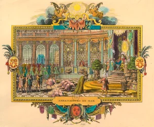 Ambasciatori del Siam alla Corte di Luigi XIV nel 1686. Incisione. Collezione privata