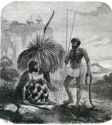 Cacciatori di serpenti in Australia. Incisione 1868