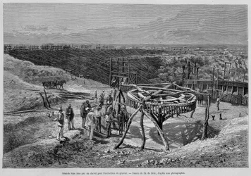 Miniere di diamanti sudafricane: mulino a ghiaia trainato da cavalli - in "Tour du Monde", 2a settimana 1878