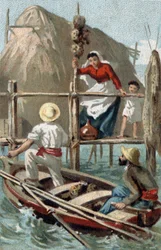 Pescatori di spugne a Cuba. Cromolitografia della fine del XIX secolo