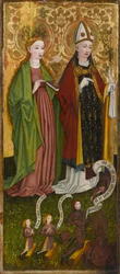 Santa Barbara e San Valentino con Caspar von Laubenberg e i suoi figli, circa 1450