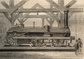 Modello di locomotiva a vapore, sistema Crampton chiamato Thomas Russell Crampton. Incisione del 1856
